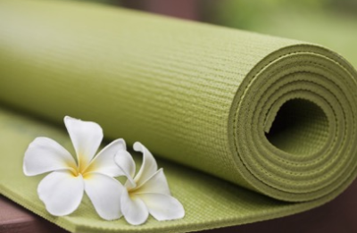 grüne Yogamatte mit Lotusblüte, Yoga-my-Life